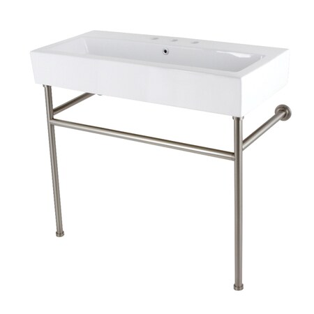 Kingston Brass 39 Porcelain Console Sink with Stainless Steel Legs 8 Centers, WhiteBrushed Nickel VPB3917W8ST